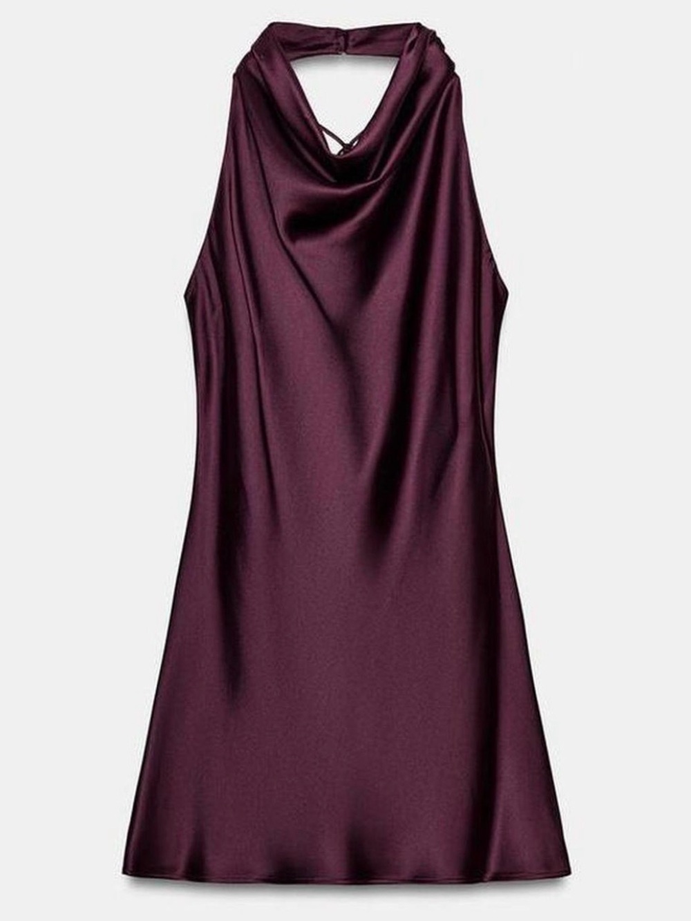 Zara Satin Halter Mini Dress in Plum